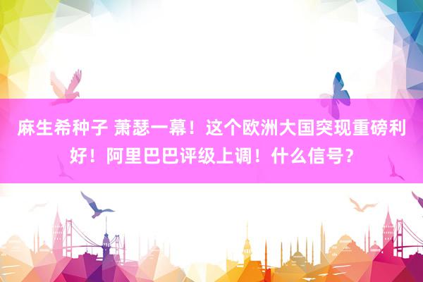 麻生希种子 萧瑟一幕！这个欧洲大国突现重磅利好！阿里巴巴评级上调！什么信号？