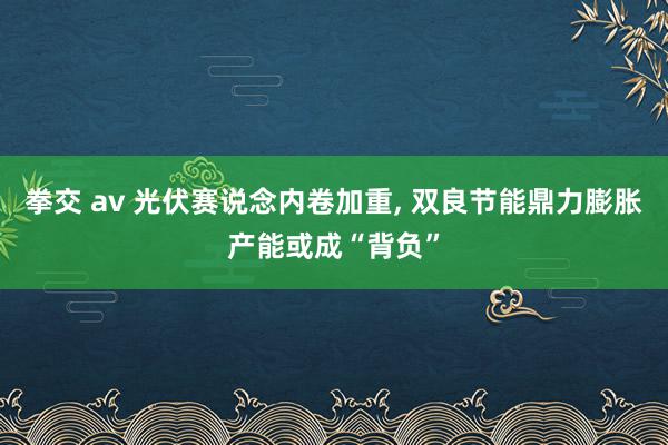 拳交 av 光伏赛说念内卷加重, 双良节能鼎力膨胀产能或成“背负”